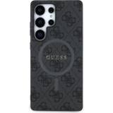 Samsung Galaxy S25 Ultra Case Hülle - Guess Monogramm Kunstleder mit integriertem MagSafe und goldenem Logo - Schwarz