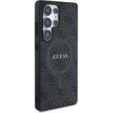 Samsung Galaxy S25 Ultra Case Hülle - Guess Monogramm Kunstleder mit integriertem MagSafe und goldenem Logo - Schwarz