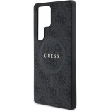 Samsung Galaxy S25 Ultra Case Hülle - Guess Monogramm Kunstleder mit integriertem MagSafe und goldenem Logo - Schwarz