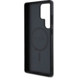 Samsung Galaxy S25 Ultra Case Hülle - Guess Monogramm Kunstleder mit integriertem MagSafe und goldenem Logo - Schwarz