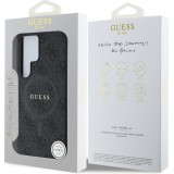 Samsung Galaxy S25 Ultra Case Hülle - Guess Monogramm Kunstleder mit integriertem MagSafe und goldenem Logo - Schwarz