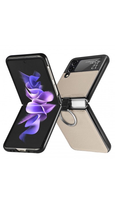 Galaxy Z Flip3 5G Case Hülle - Luxus Lederhülle in elegantem Look inkl. Tragering - Beige