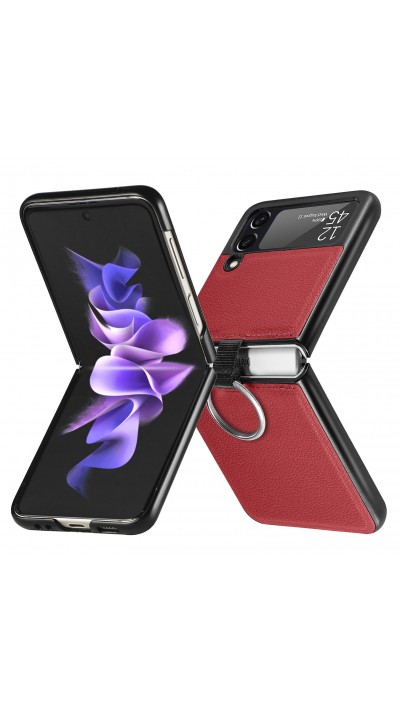 Galaxy Z Flip3 5G Case Hülle - Luxus Lederhülle in elegantem Look inkl. Tragering - Rot