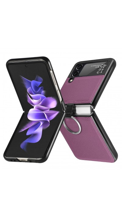 Galaxy Z Flip3 5G Case Hülle - Luxus Lederhülle in elegantem Look inkl. Tragering - Violett