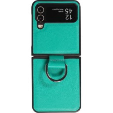 Galaxy Z Flip4 Case Hülle - Leder Design mit Haltering - Blau