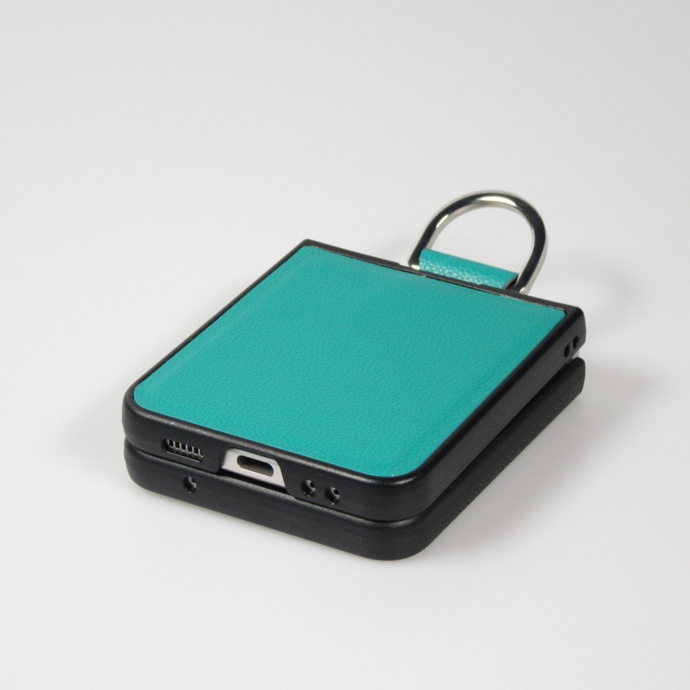 Galaxy Z Flip4 Case Hülle - Leder Design mit Haltering - Blau