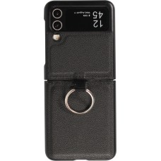 Samsung Galaxy Z Flip5 Case Hülle - Leder Design mit Haltering - Schwarz