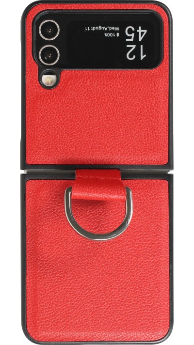 Galaxy Z Flip4 Case Hülle - Leder Design mit Haltering - Rot