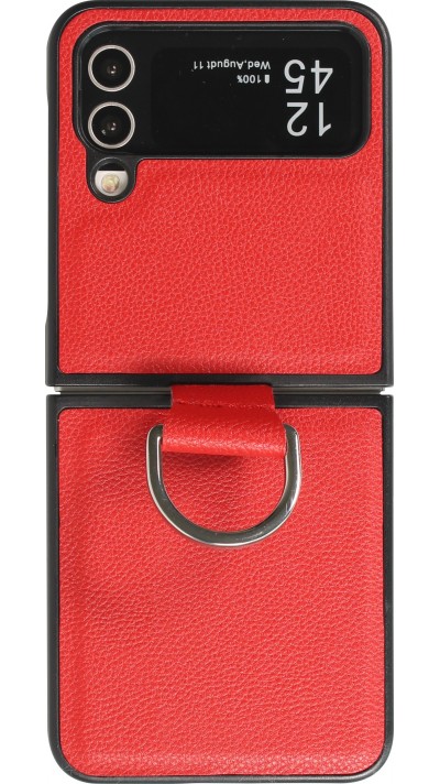 Samsung Galaxy Z Flip5 Case Hülle - Leder Design mit Haltering - Rot