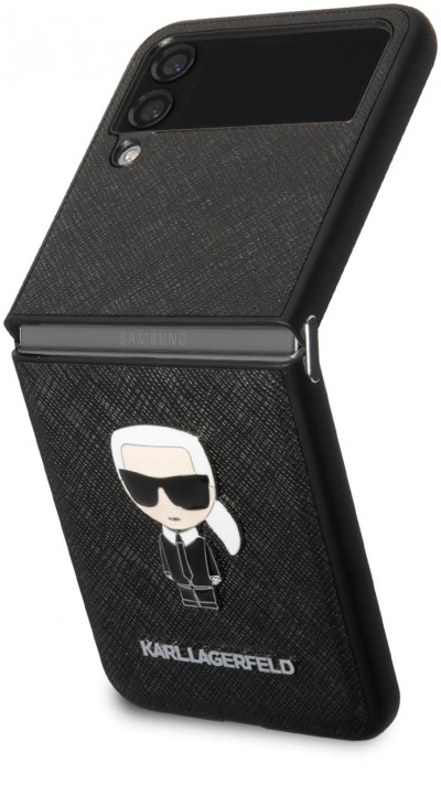 Galaxy Z Flip4 Case Hülle - Karl Lagerfeld Kunstleder mit metallischem Logoprägung - Schwarz