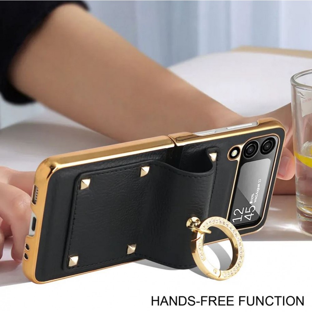 Coque Samsung Galaxy Z Flip4 - Luxury cuir anneau - Rose