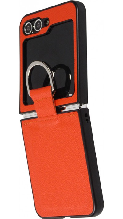 Galaxy Z Flip5 Case Hülle - Leder Design mit Haltering - Orange