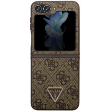 Galaxy Z Flip5 Case Hülle - Guess Monogramm Kunstleder Metall-Logo und Strass - Braun