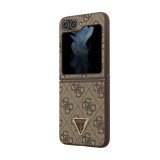 Galaxy Z Flip5 Case Hülle - Guess Monogramm Kunstleder Metall-Logo und Strass - Braun