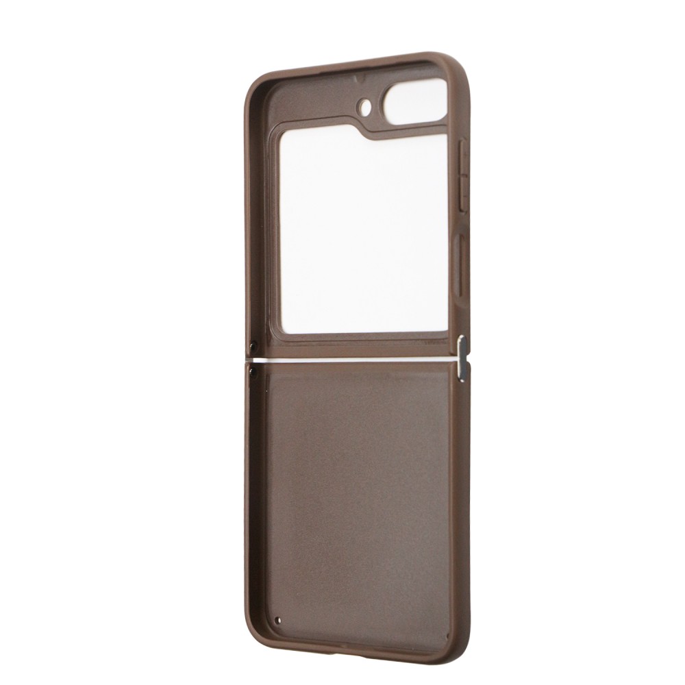 Galaxy Z Flip5 Case Hülle - Guess Monogramm Kunstleder Metall-Logo und Strass - Braun