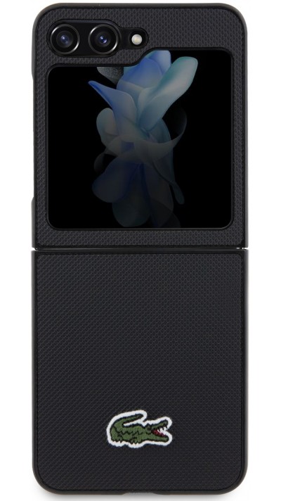 Samsung Galaxy Z Flip5 Case Hülle - Lacoste Petit Piqué Effekt mit MagSafe und gesticktem Logo-Patch - Schwarz