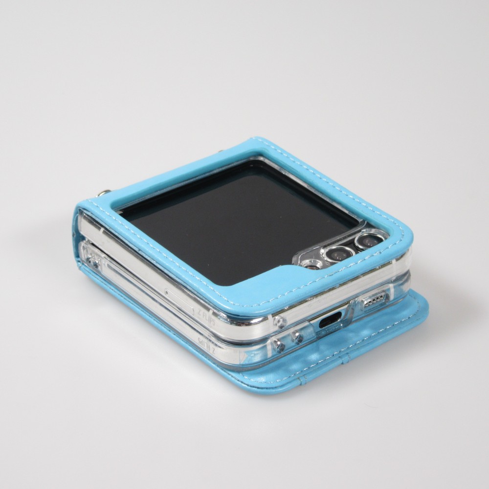 Galaxy Z Flip5 Case Hülle - Elegantes Kunstleder mit impregnierter Blume - Blau