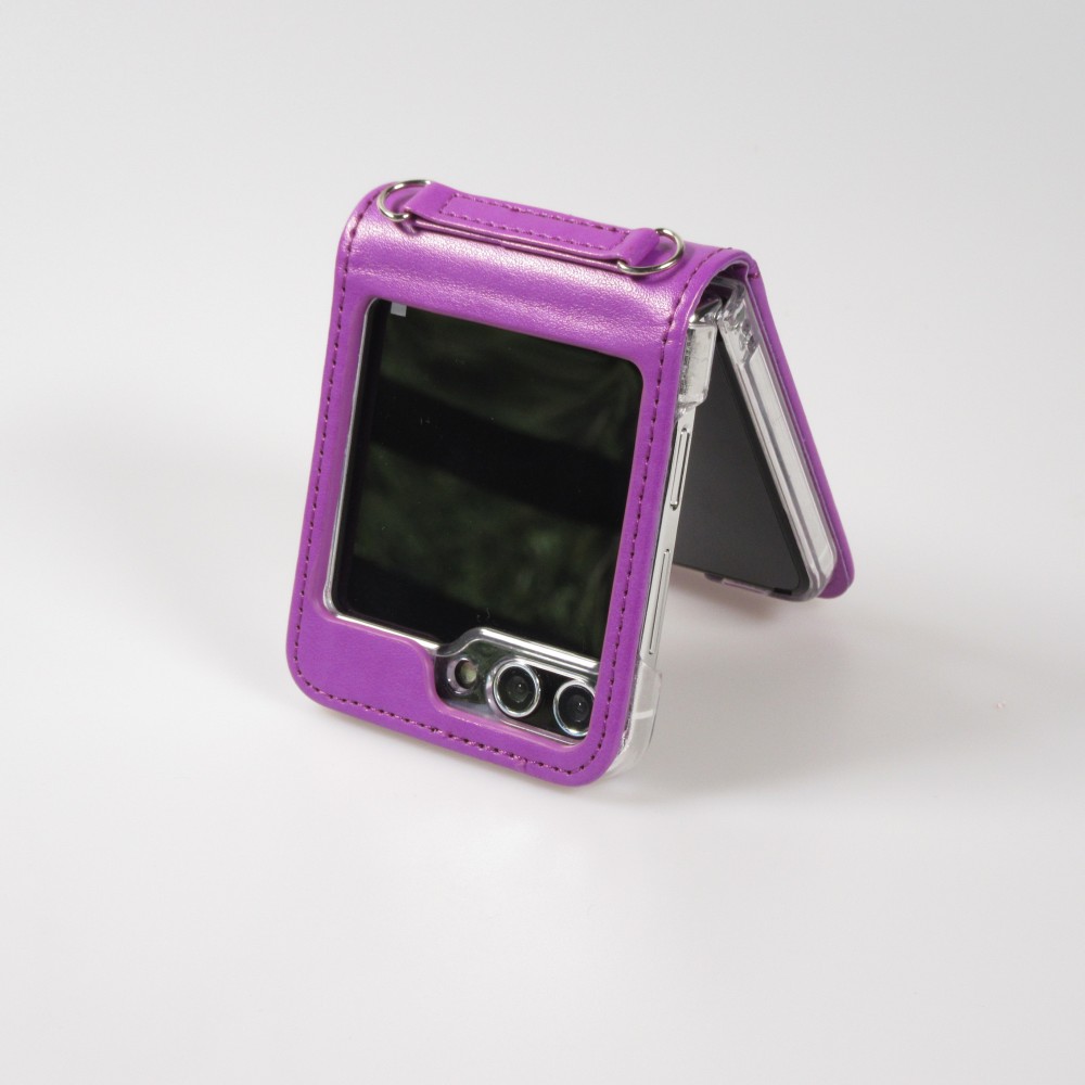Galaxy Z Flip5 Case Hülle - Elegantes Kunstleder mit impregnierter Blume - Violett