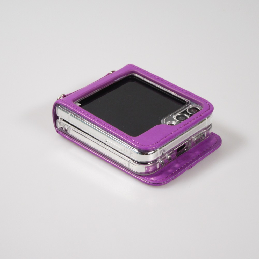 Galaxy Z Flip5 Case Hülle - Elegantes Kunstleder mit impregnierter Blume - Violett