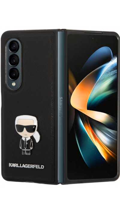 Samsung Galaxy Z Fold4 Case Hülle - Karl Lagerfeld Kunstleder mit metallischem Logoprägung - Schwarz