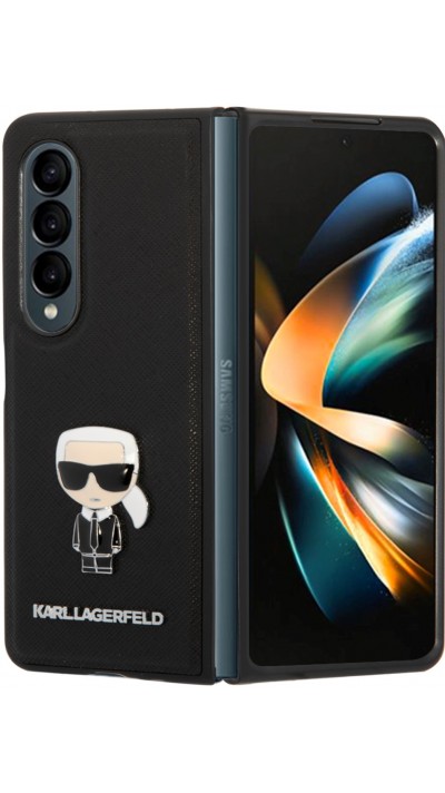 Samsung Galaxy Z Fold4 Case Hülle - Karl Lagerfeld Kunstleder mit metallischem Logoprägung - Schwarz