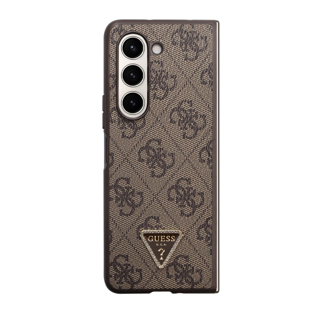 Samsung Galaxy Z Fold5 Case Hülle - Guess Monogramm Kunstleder Metall-Logo und Strass - Braun