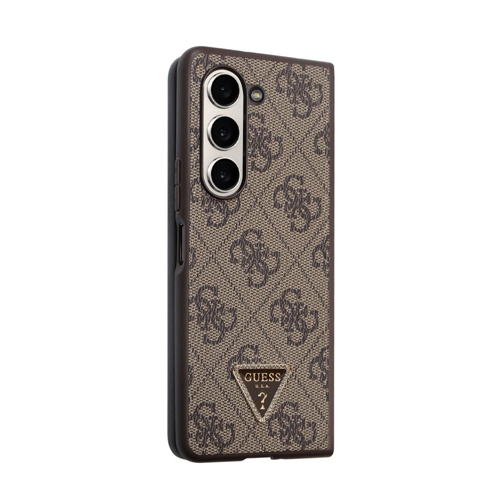 Samsung Galaxy Z Fold5 Case Hülle - Guess Monogramm Kunstleder Metall-Logo und Strass - Braun