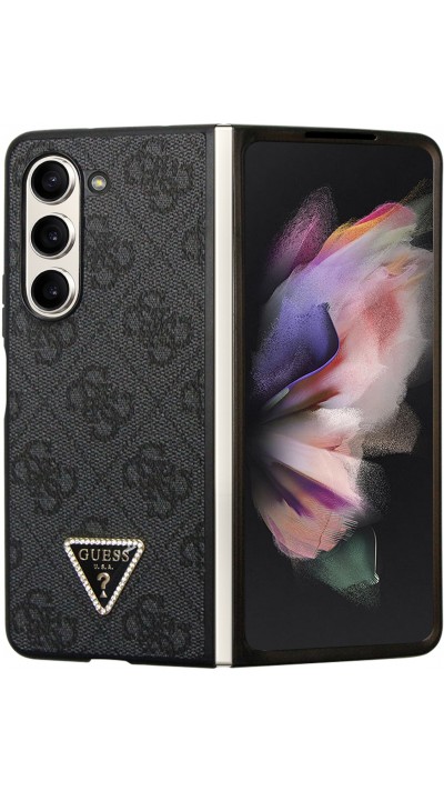 Samsung Galaxy Z Fold5 Case Hülle - Guess Monogramm Kunstleder Metall-Logo und Strass - Schwarz