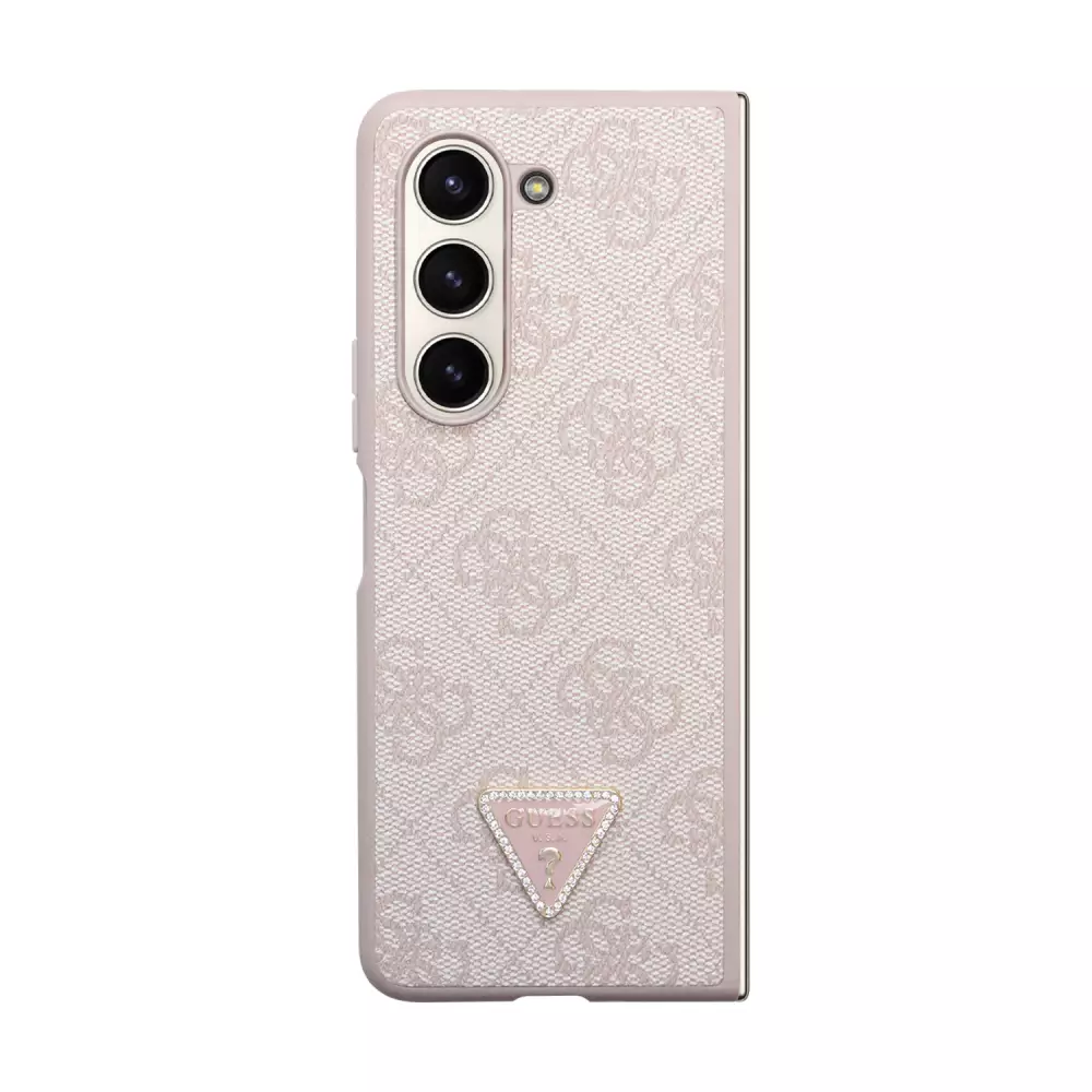 Samsung Galaxy Z Fold5 Case Hülle - Guess Monogramm Kunstleder Metall-Logo und Strass - Hellrosa