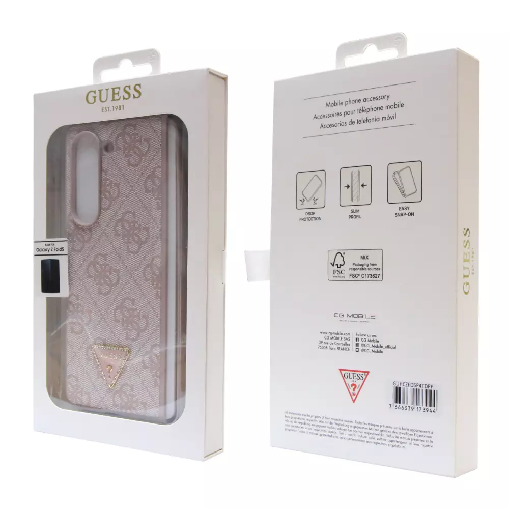 Samsung Galaxy Z Fold5 Case Hülle - Guess Monogramm Kunstleder Metall-Logo und Strass - Hellrosa