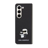 Coque Samsung Galaxy Z Fold5 - Karl Lagerfeld et Choupette similicuir saffiano avec logo métallique 3D - Noir