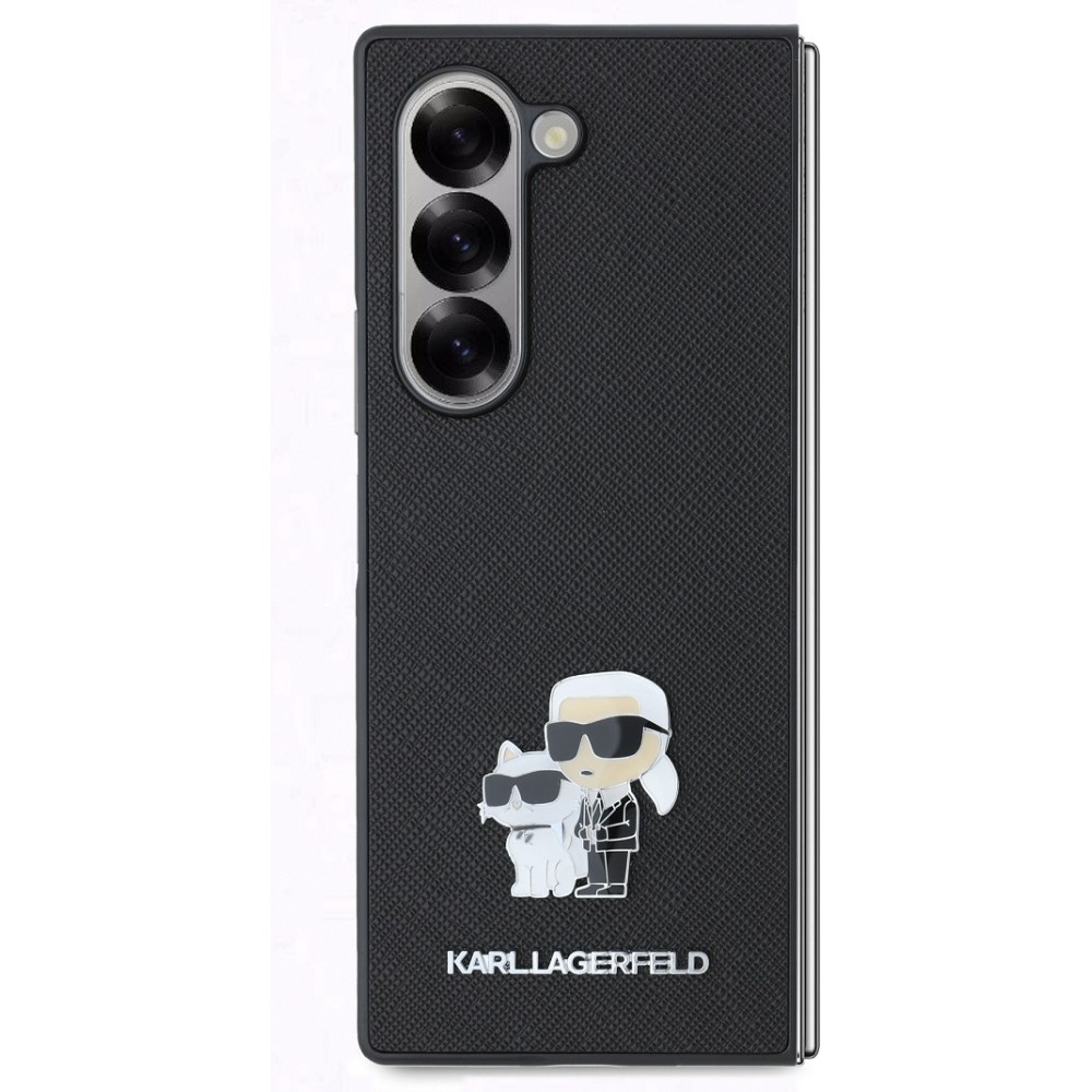 Galaxy Z Fold6 Case Hülle - Karl Lagerfeld Saffiano mit Karl und Choupette Metall-Logo - Schwarz