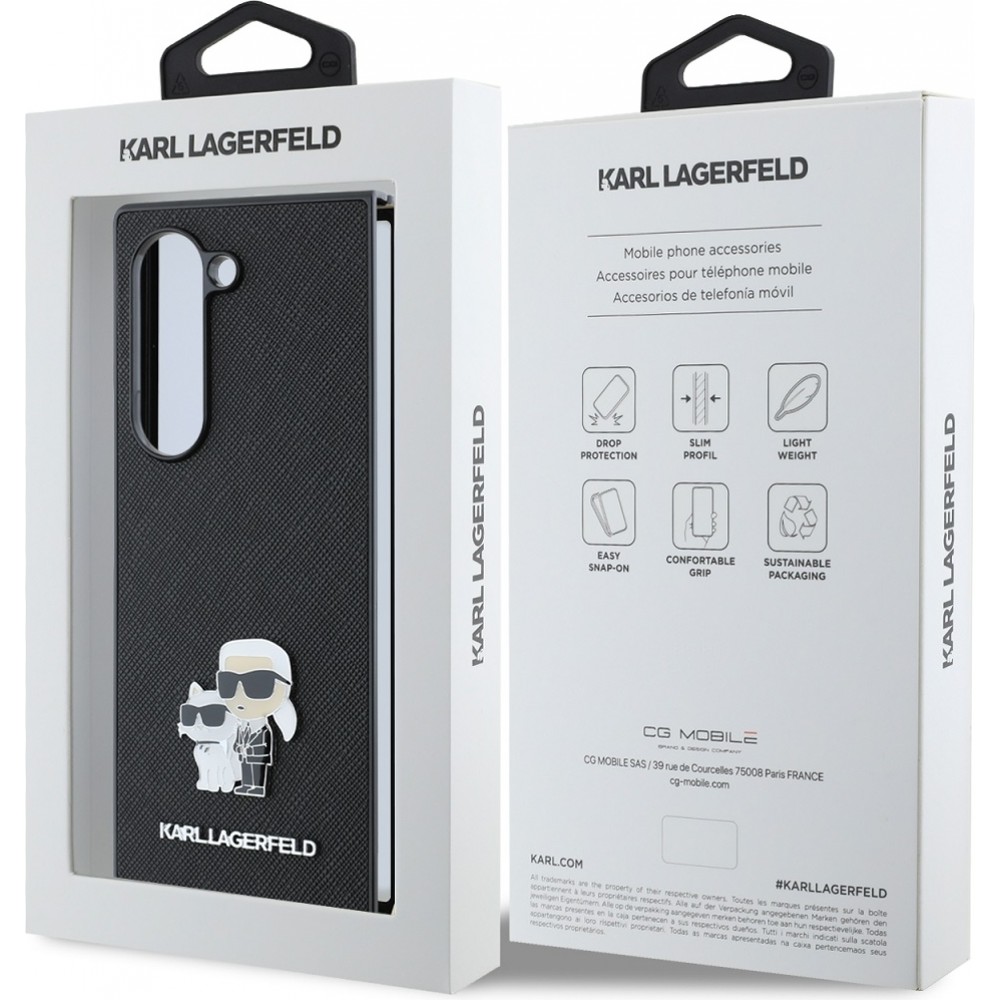 Galaxy Z Fold6 Case Hülle - Karl Lagerfeld Saffiano mit Karl und Choupette Metall-Logo - Schwarz