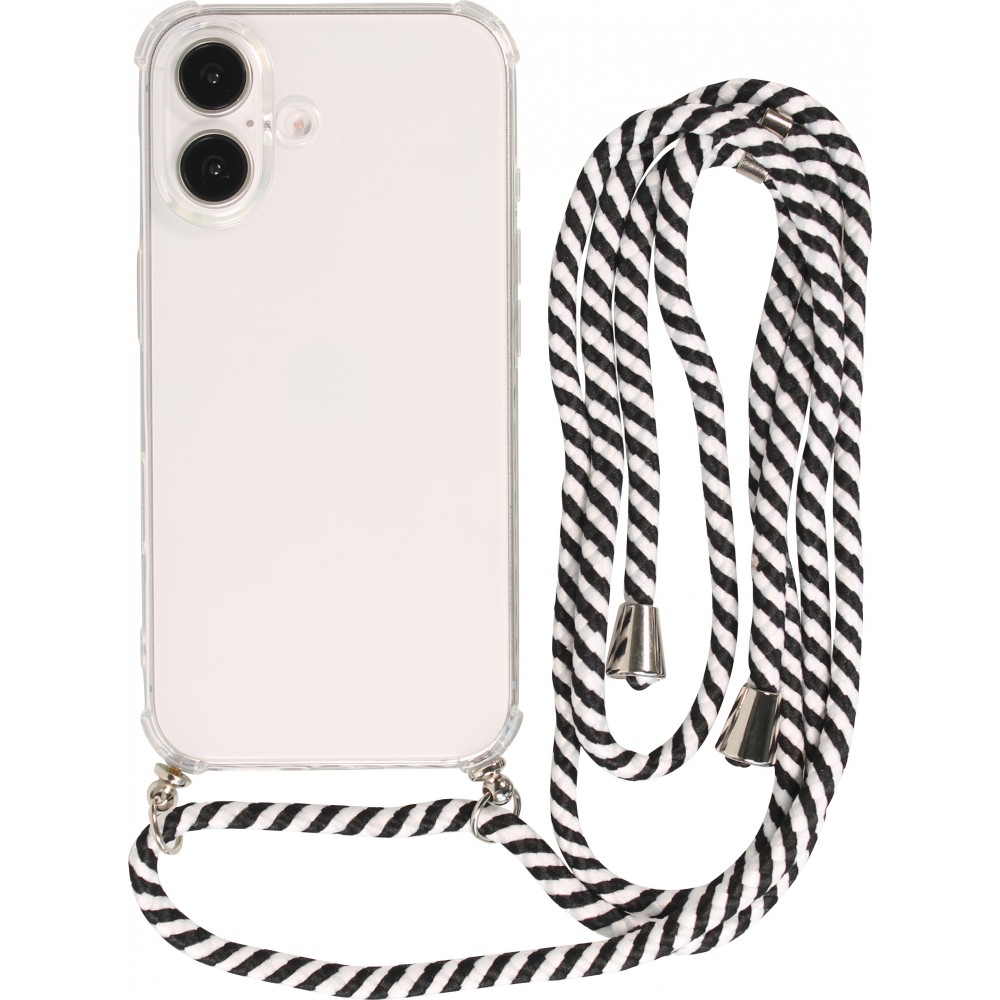 Hülle Samsung iPhone 16 Pro Max - Gummi transparent mit Seil - Weiss / Schwarz