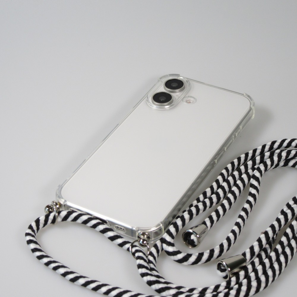 Hülle Samsung iPhone 16 Pro Max - Gummi transparent mit Seil - Weiss / Schwarz