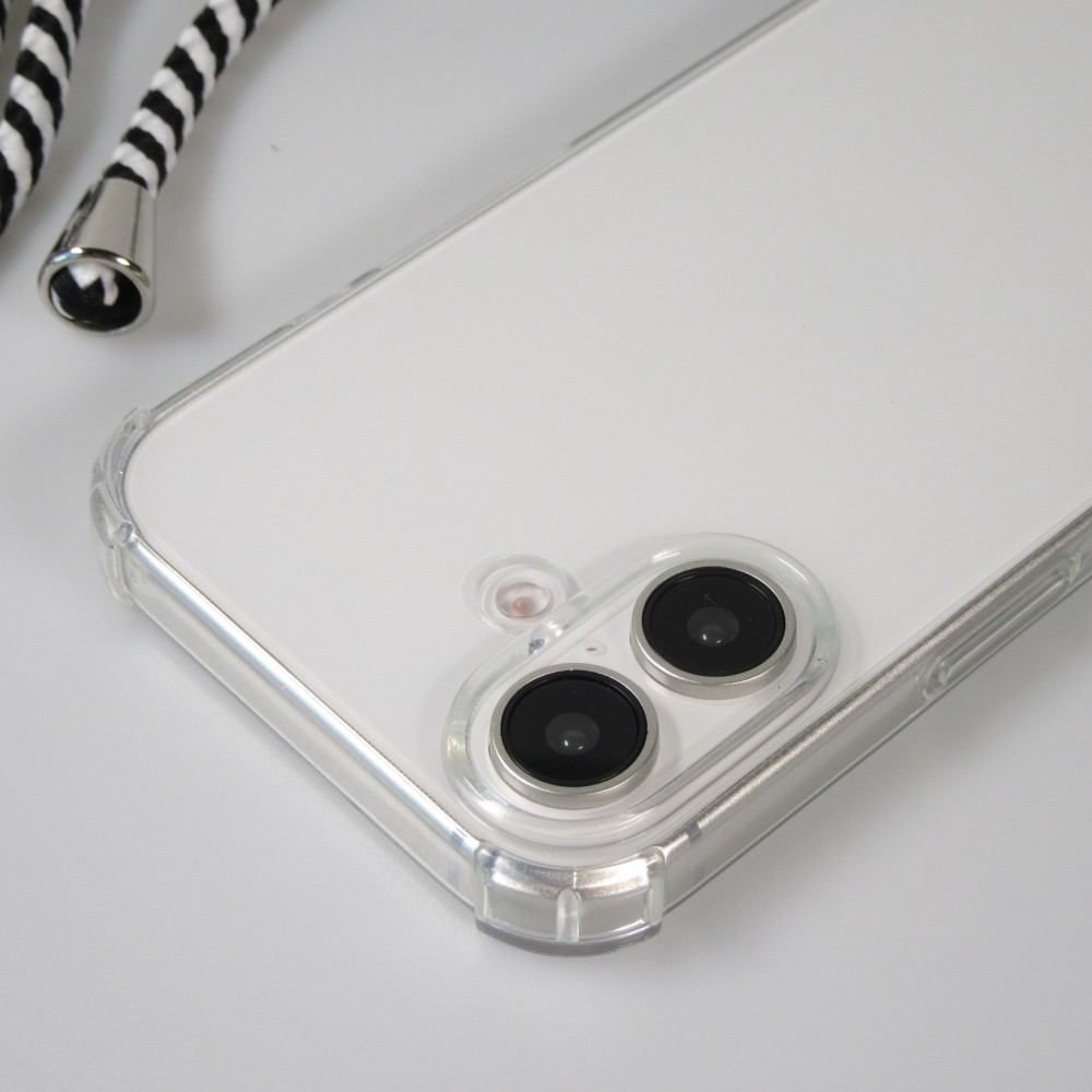 Hülle Samsung iPhone 16 Pro Max - Gummi transparent mit Seil - Weiss / Schwarz