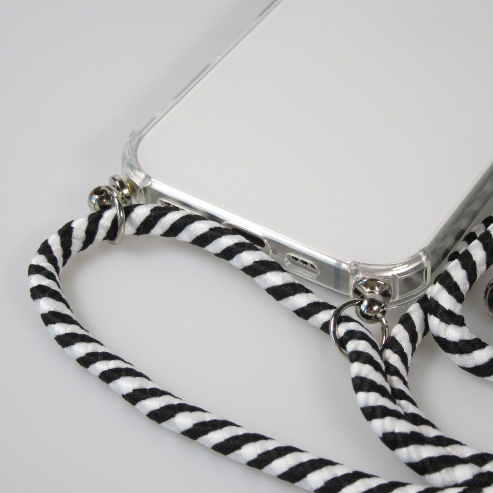 Coque Samsung iPhone 16 Plus - Gel transparent avec lacet - Blanc / noir