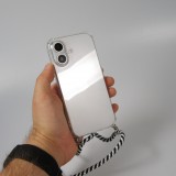 Coque Samsung iPhone 16 Plus - Gel transparent avec lacet - Blanc / noir
