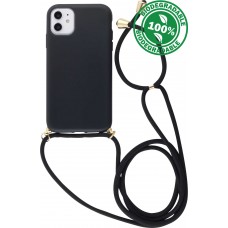Hülle iPhone 12 / 12 Pro - Bio Eco-Friendly Vegan mit Handykette Necklace - Schwarz