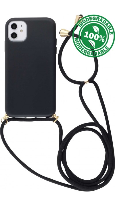 Hülle iPhone 12 / 12 Pro - Bio Eco-Friendly Vegan mit Handykette Necklace - Schwarz