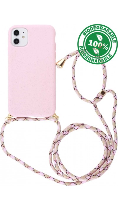 Hülle iPhone 11 - Bio Eco-Friendly Vegan mit Handykette Necklace - Rosa