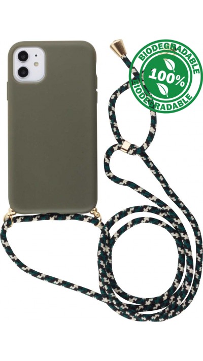 Hülle iPhone 11 - Bio Eco-Friendly Vegan mit Handykette Necklace - Dunkelgrün