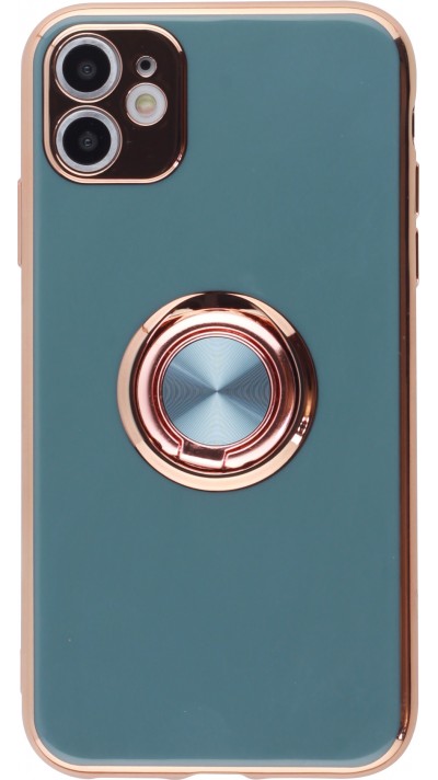 Hülle iPhone 14 Pro - Gummi Bronze mit Ring grau grün