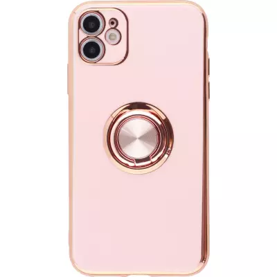 Hülle iPhone XR - Gummi Bronze mit Ring - Rosa