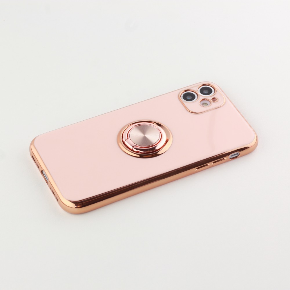 Hülle iPhone Xs Max - Gummi Bronze mit Ring - Rosa
