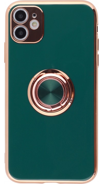 Hülle iPhone X / Xs - Gummi Bronze mit Ring - Dunkelgrün