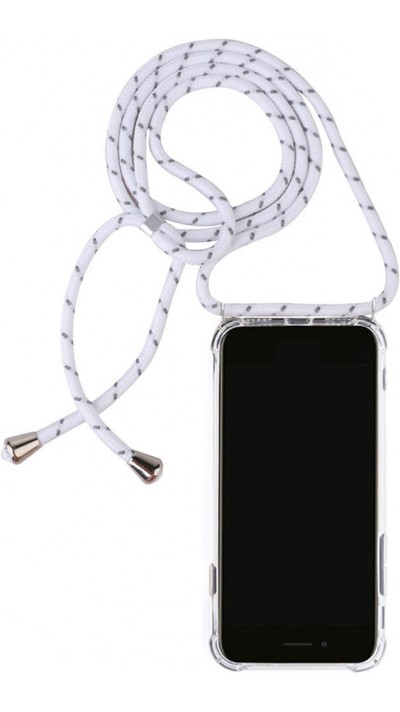 Hülle iPhone 15 Plus - Gummi transparent mit Seil - Weiss gefleckt