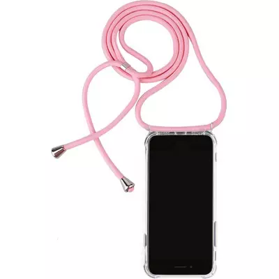 Hülle iPhone 16e - Gummi transparent mit Seil - Rosa