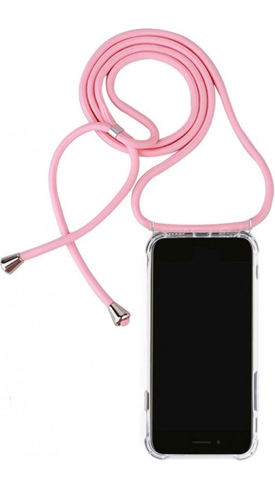 Hülle iPhone 15 Plus - Gummi transparent mit Seil - Rosa