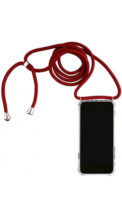 Hülle iPhone 15 Plus - Gummi transparent mit Seil - Rot